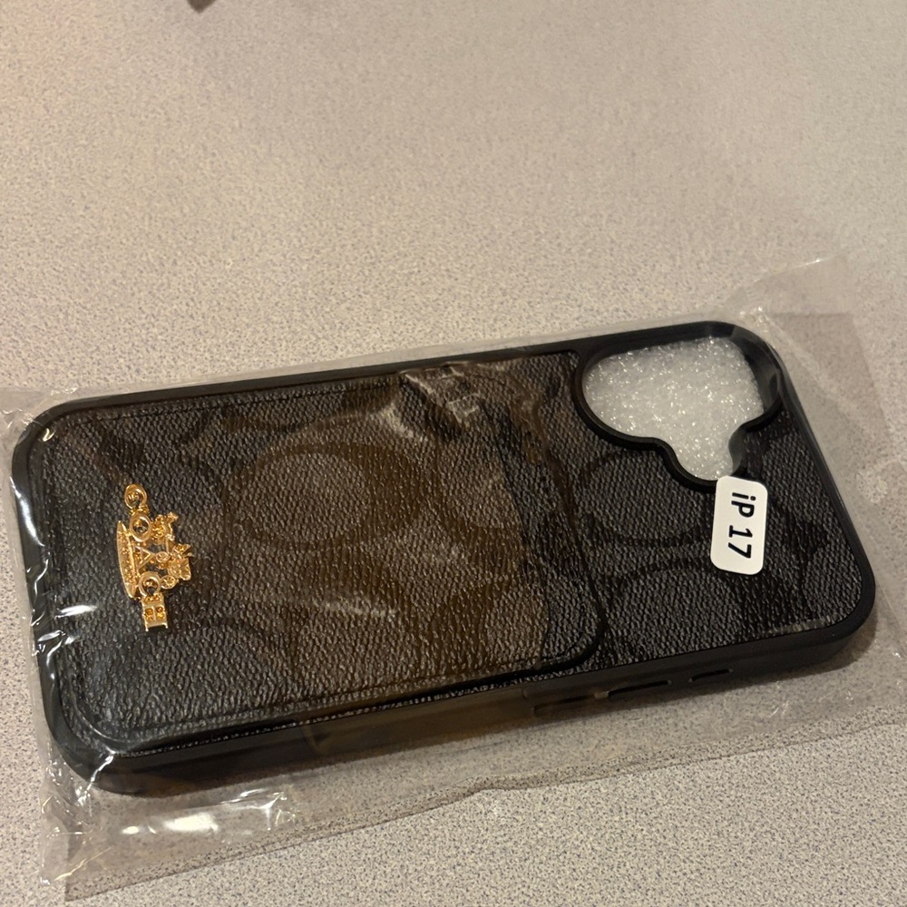 Coach Signature Black and Gold Phone credit card slot Case IPhone17
